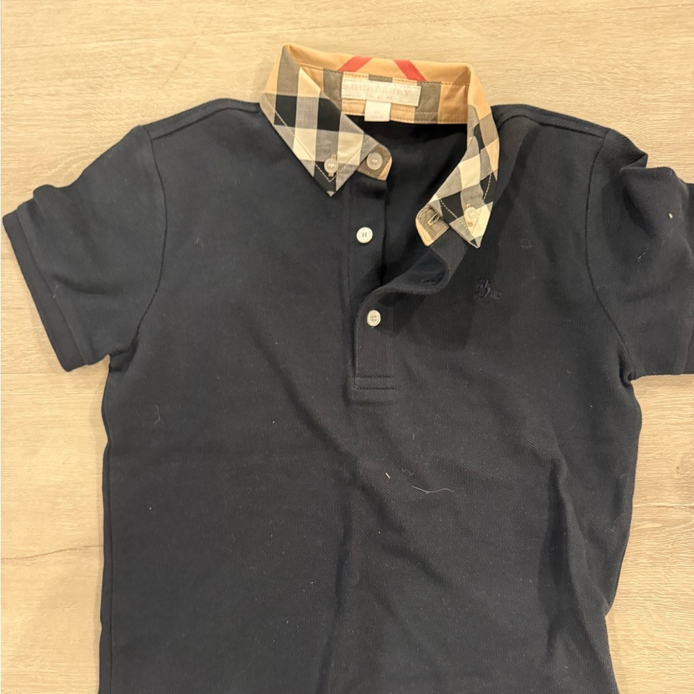 Burberry Black Polo with Tan Checkered Collar